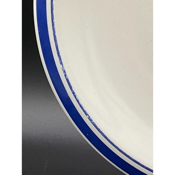 Culinary Arts Cafeware Dinner Plate Porcelain White With Blue Bands #3 - Picture 3 of 4